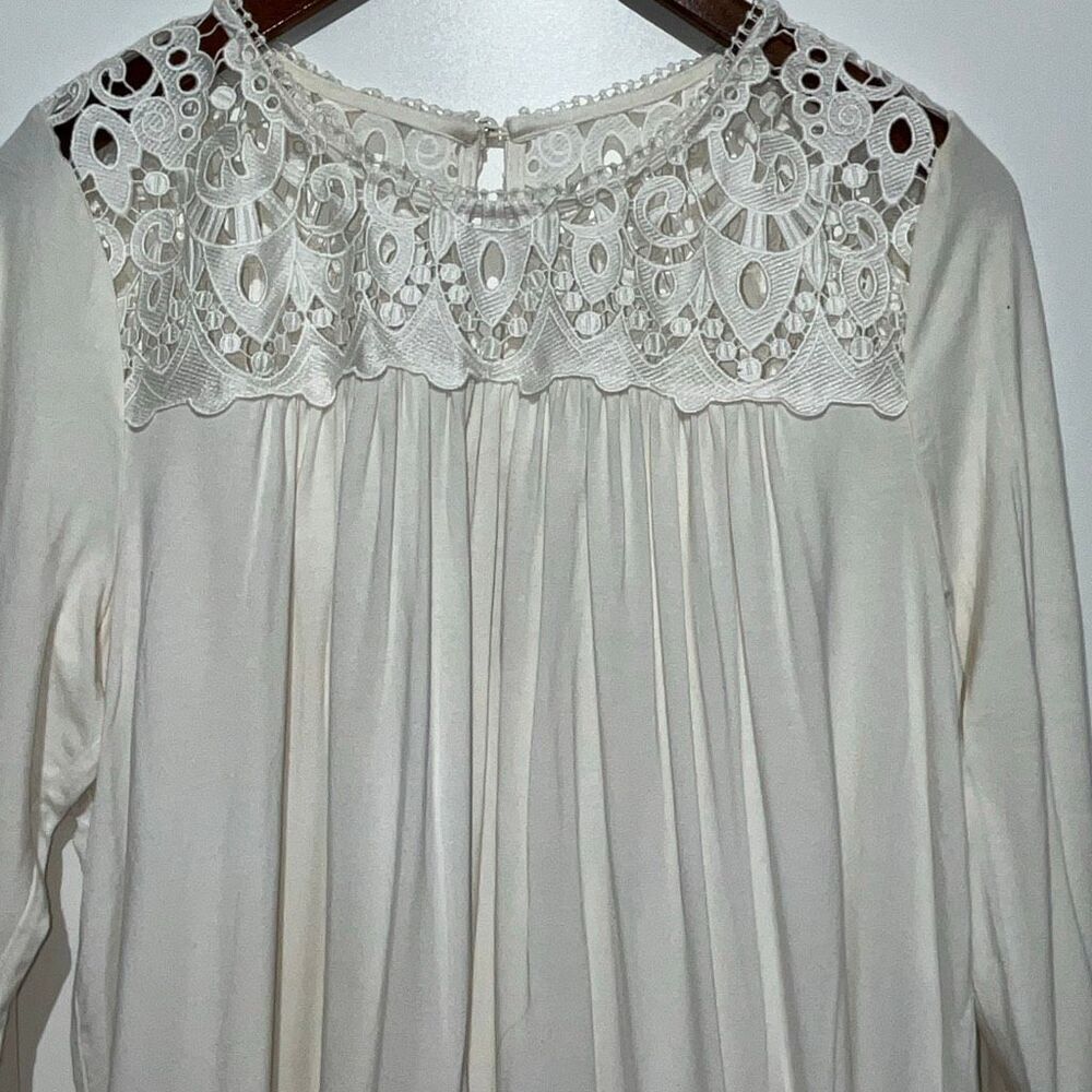 Philosophy Womens White Long-Sleeve Crocheted Lace Yoke Tunic Top Size Medium - Picture 3 of 8